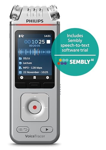 Philips DVT4115 VoiceTracer Registratore audio con Sembly Speech toText Cloud Software : Amazon.it: Cancelleria e prodotti per ufficio