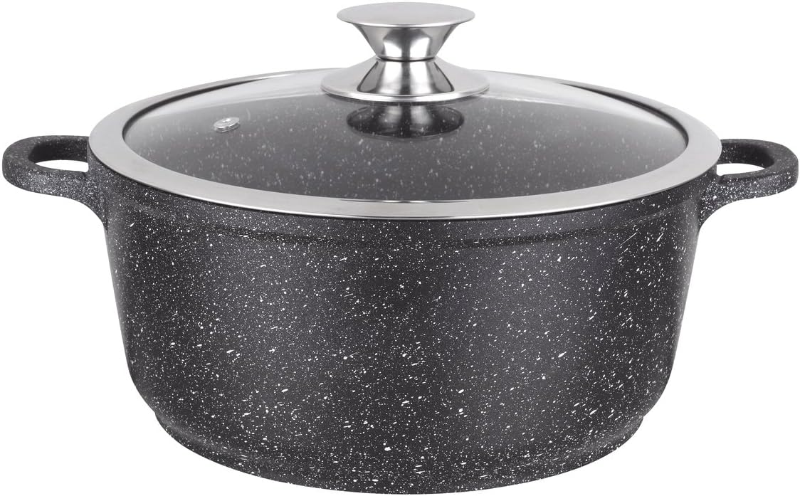 KAMBERG Saucepan 24 cm, Cast Aluminium, Non-Stick Coating of High Performance Stone, Glass Lid, All Cookers and Induction, PFOA Free
