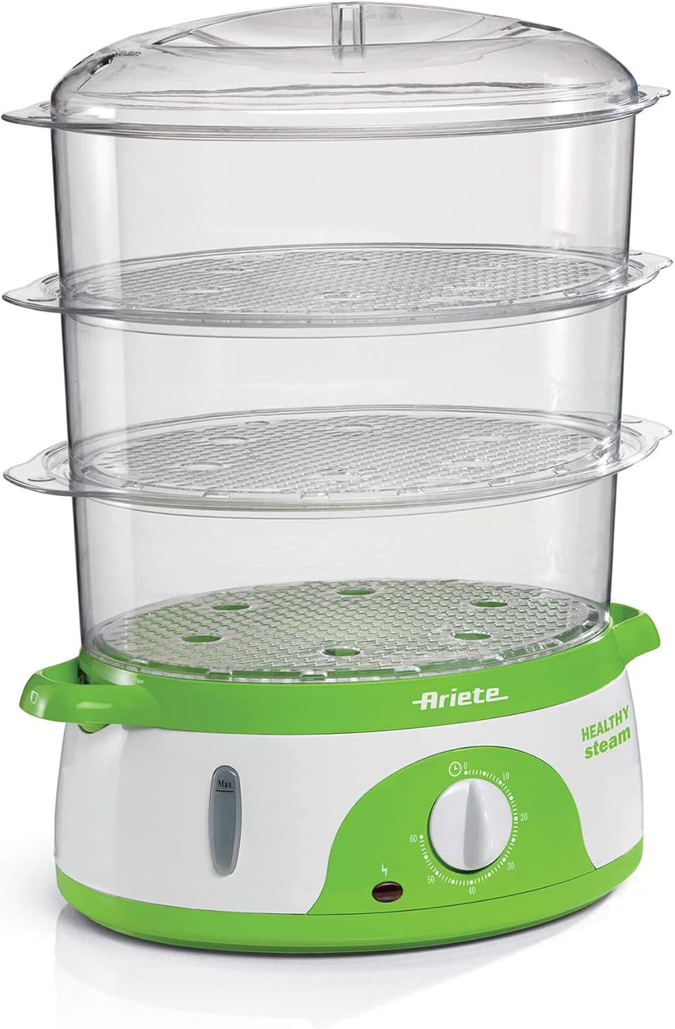 Ariete 911 Healthy Steam - Electric Steamer - 3 Baskets - Rice Container - Timer 60' - 800 Watt - 9 Litres - White and Green