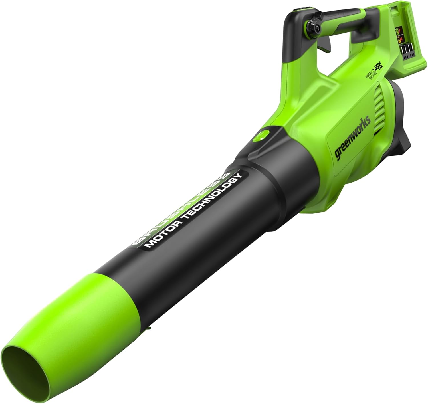 Greenworks 48V(2x24V) Battery Axial Leaf Blower with Brushless Motor, Turbo Function, 217 km/h, 16.4m³/min, with 2 24V 2Ah Batteries and Charger, 3 Year Warranty GD24X2ABK2X
