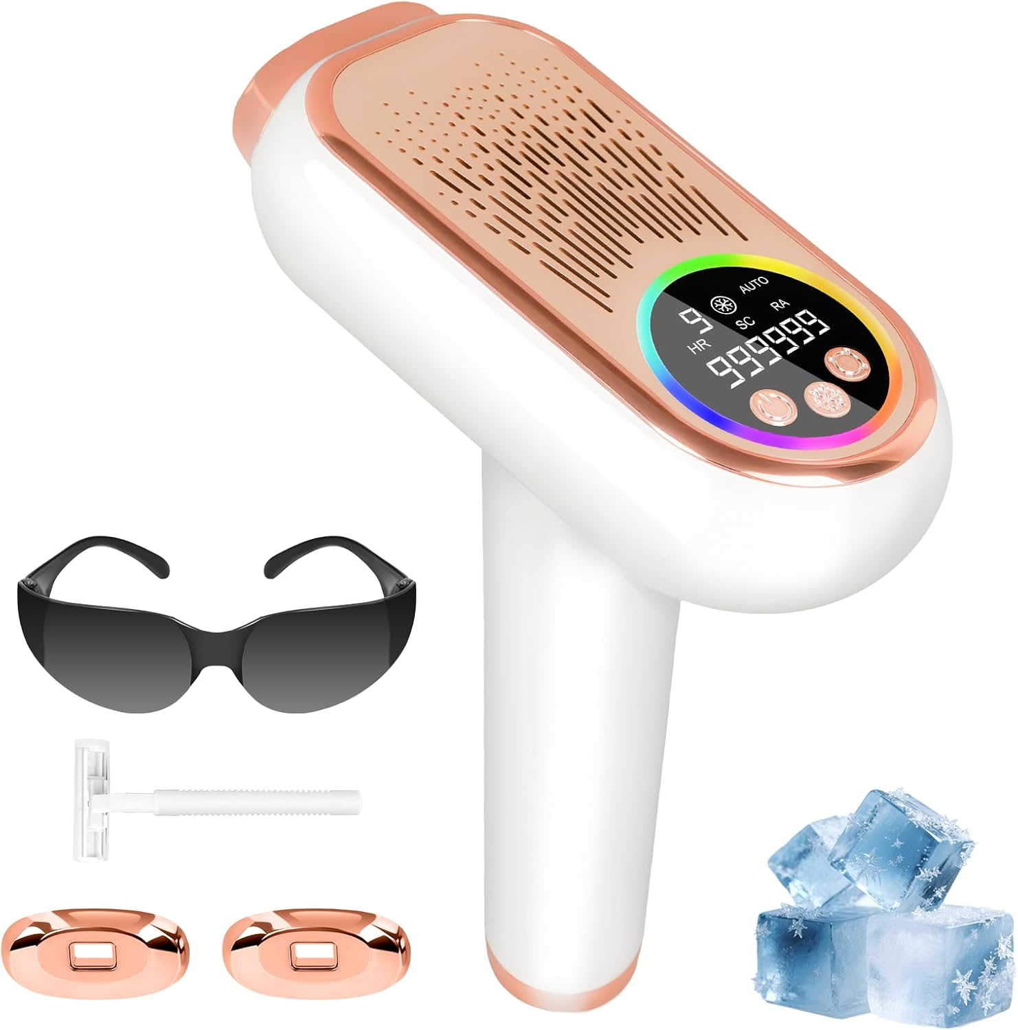 3 In 1 Epilatore Luce Pulsata con Ghiaccio Funzione - 999,999 Luce Pulsata, depilatore corpo IPL con 9 Livelli di Energia, Epilatore Laser per Donna,Uomo,Viso, Ascelle, Braccia