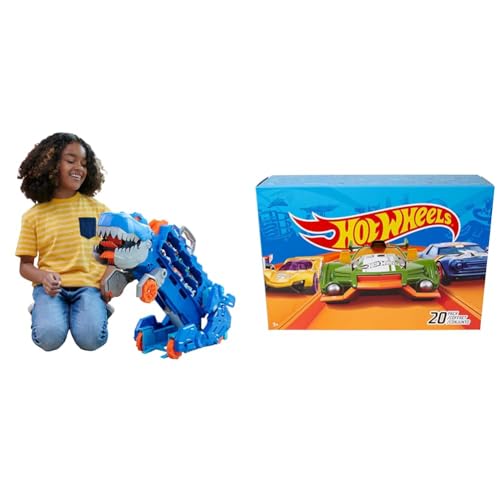 ​Hot Wheels City   Mega Dino Trasportatore, pista da corsa che si trasforma in un T Rex & Confezione da 20 Macchinine, Veicoli in Scala 1:64 Assortiti : Giochi e giocattoli