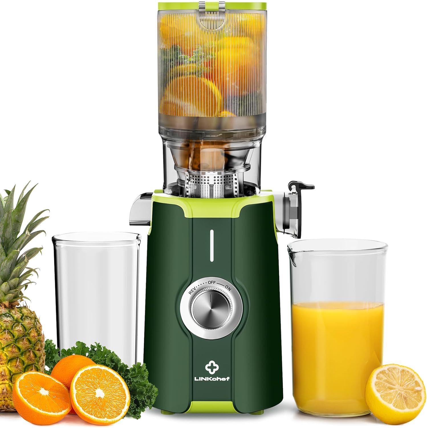 Pulizia Veloce Estrattore Automatico, 115mm Senza Preparazione Estrattore di Frutta e Verdura Intera, LINKchef Estrattore di Succo, Facile da Pulire, 1.2L 200w Nero