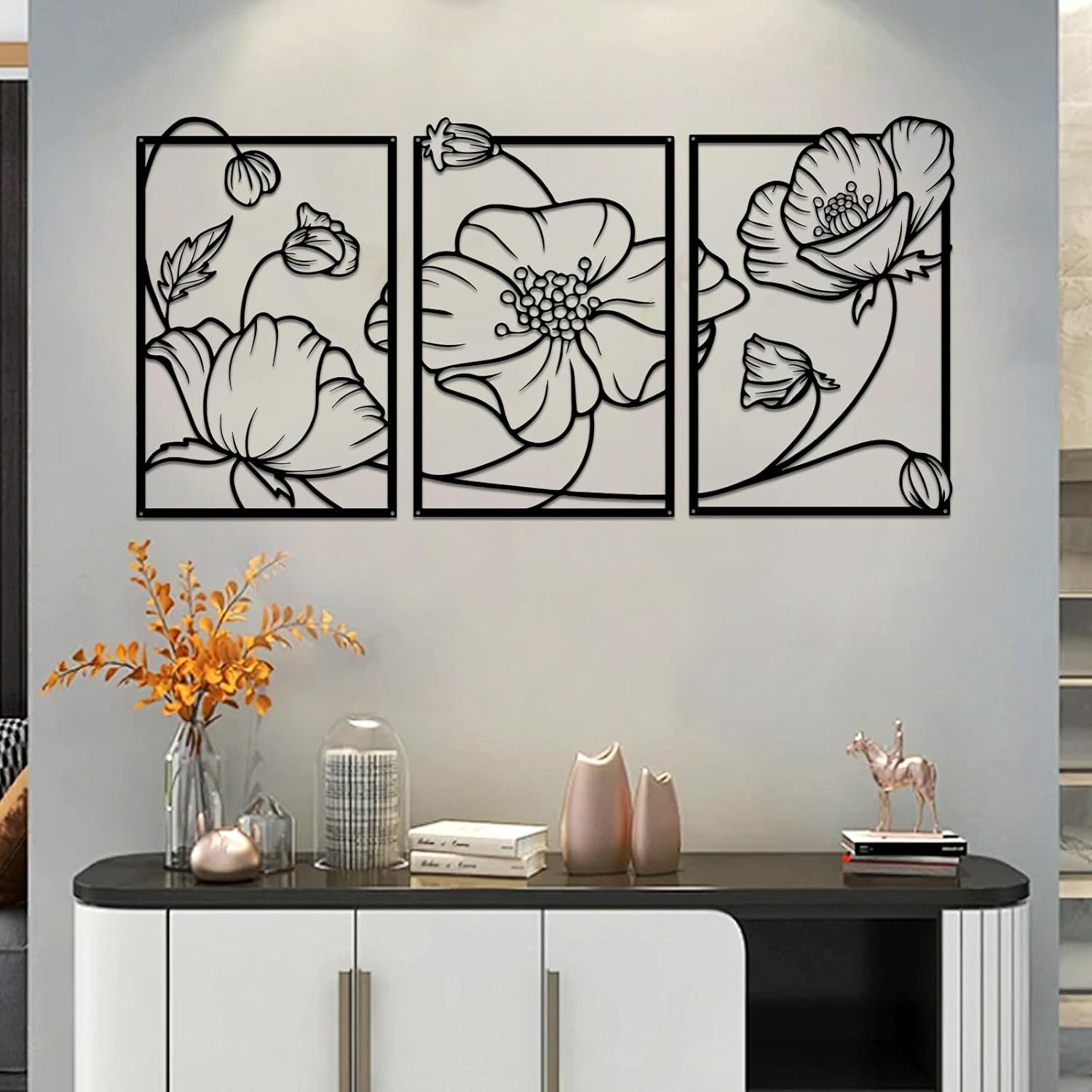 YiYa Nero Decorazione in Metallo da Parete Decorazione da Parete Minimalista Arte Appeso a Linea Singola Decorazione da Parete Nero per Camera da Letto Soggiorno Bagno Balcone Galleria