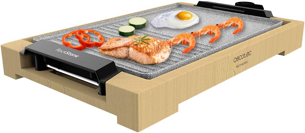Cecotec Tasty&Grill 2000 Electric Grill Plate, 2000 W, Bamboo Structure, Adjustable Thermostat, Non-Stick Griddle, Cast Aluminium Coating, Dishwasher Safe