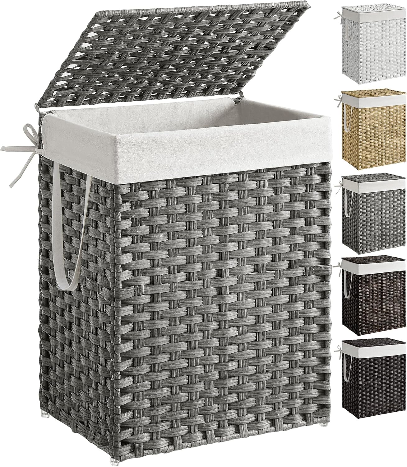 SONGMICS Storage Basket, 90L Laundry Basket with Lid, Foldable, Removable Fabric Bag with Handles, Living Room Bedroom Laundry Room, Natural LCB51NL