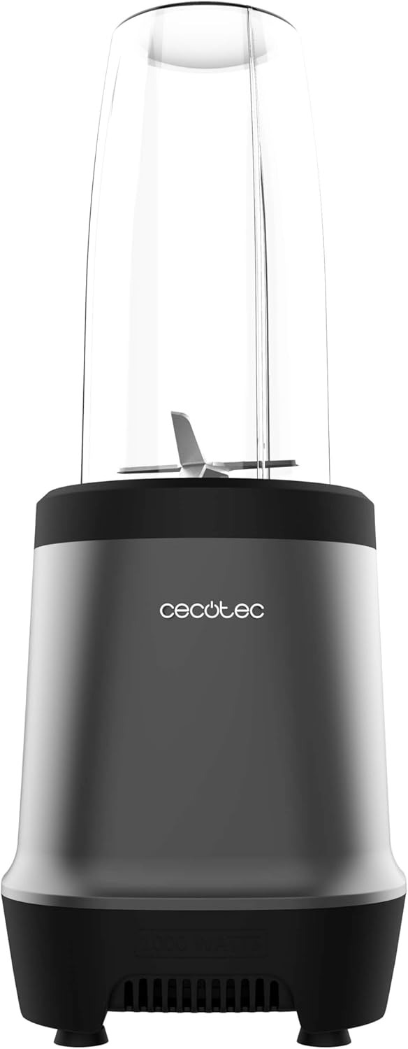 Cecotec Frullatore Portatile Individuale Power Titanium 300 EasyGo. 350W, Trita Ghiaccio, 4 lame con Rivestimento in Titanio Nero, Include 2 Tubi Refrigeranti, 2 Bicchieri Portatili e 2 Coperchi