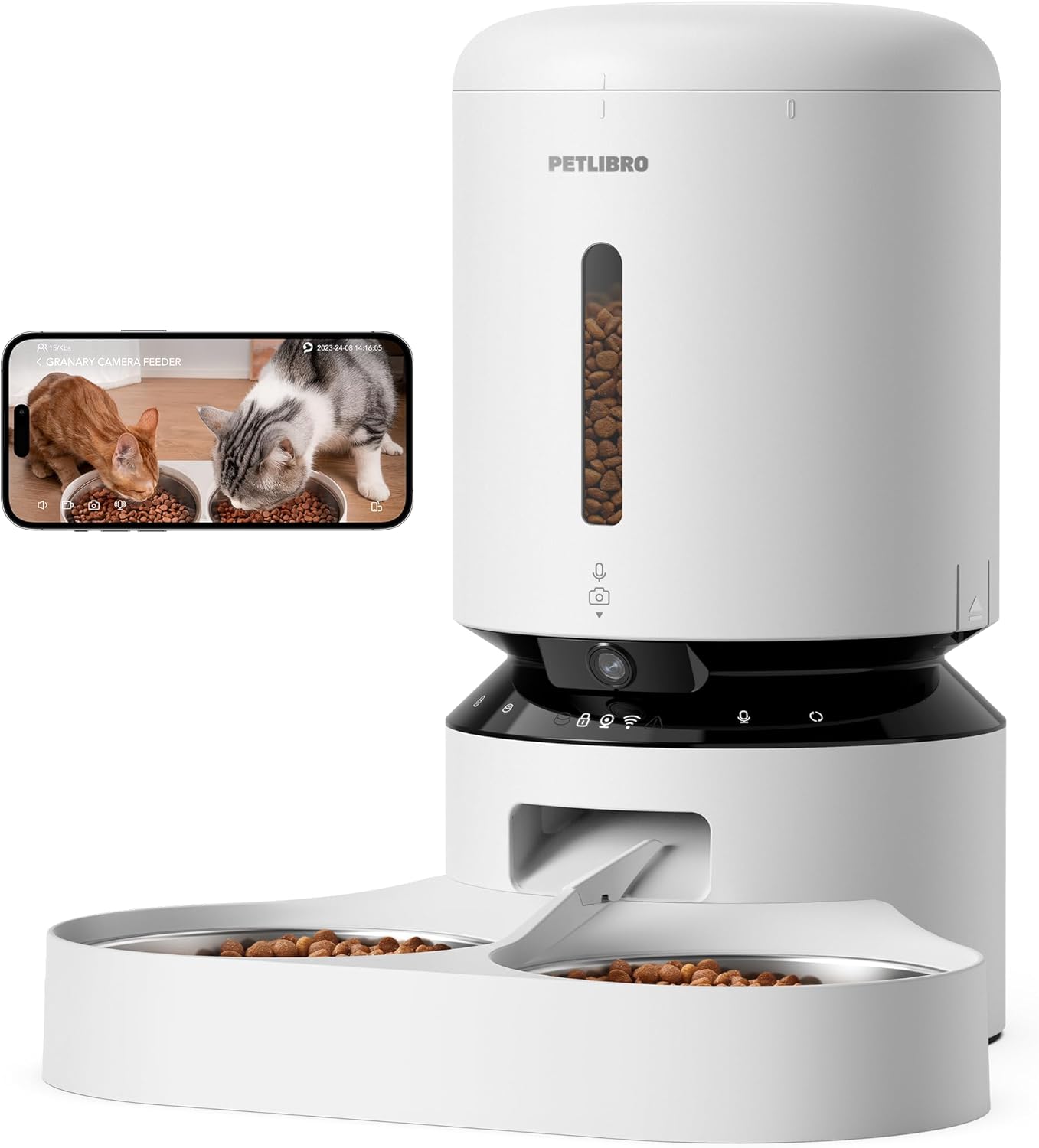 PETLIBRO 5G & 2.4G WiFi Vending Machine Cat Food with Camera, 5L 1080P HD Automatic Food Dispenser with 2 Stainless Steel Bowls, 1-10 Meals/Day, App Control, USB and Batteries, Black