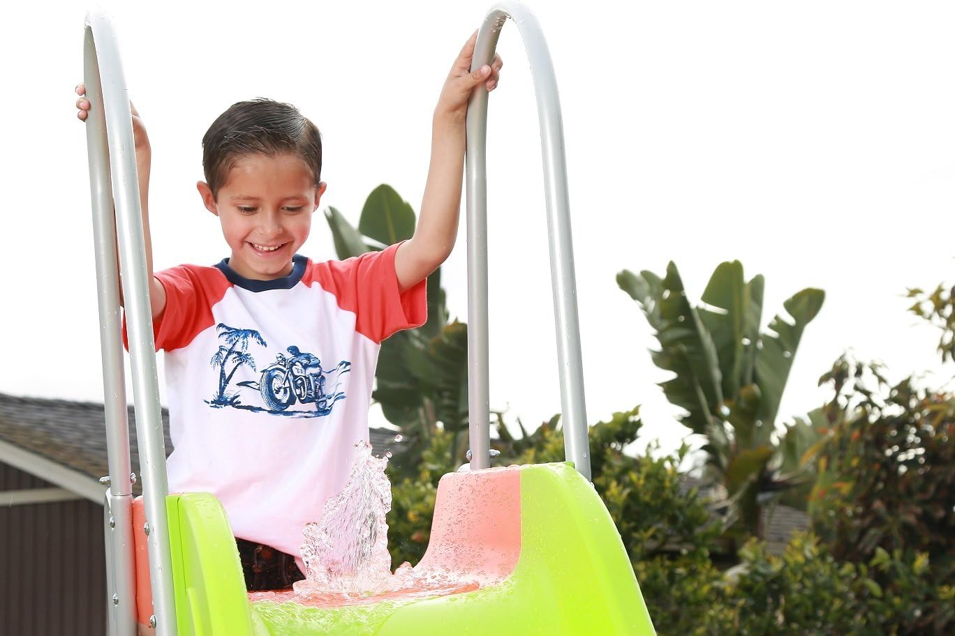 Set da gioco per bambini all'aperto con scivolo: scalatore indipendente da 10 piedi, altalene, palestre da gioco per bambini amate dai bambini - Scivolo per piscina fuori terra per il cortile estivo