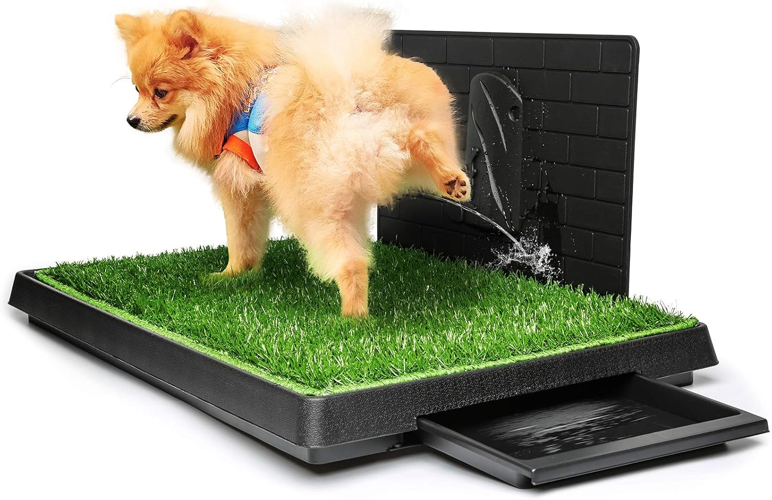 Hompet Large Tray with Grass Mat for Dogs, Pee Catcher with Puppy Mats Indoor and Outdoor Use with Artificial Grass for Small Medium Dogs (76×51cm)