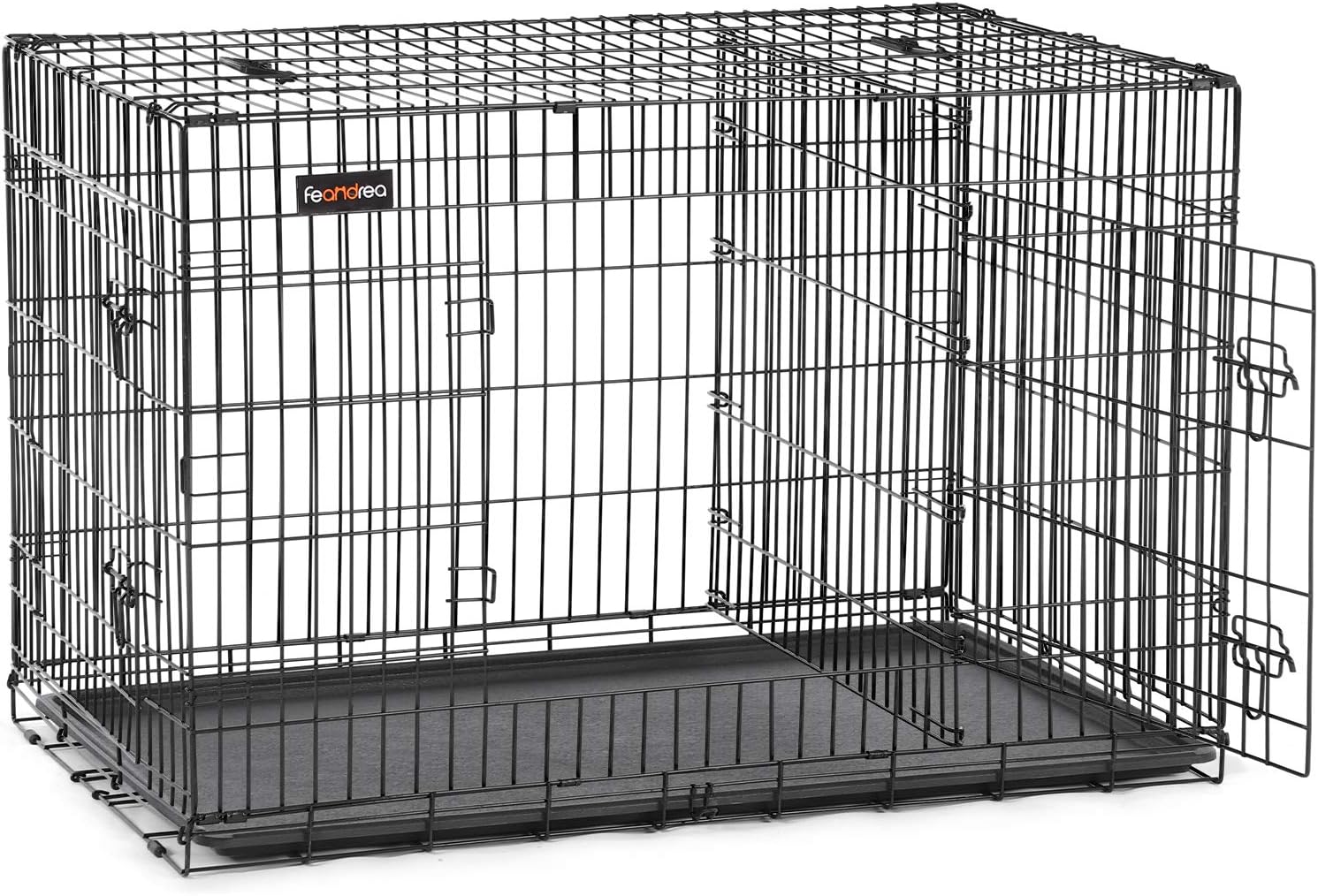 Feandrea Gabbia per Cani Pieghevole, con 2 Porte, Divisorio, Vassoio Rimovibile, 92,5 x 57,5 x 64 cm, L, Nero PPD36BK