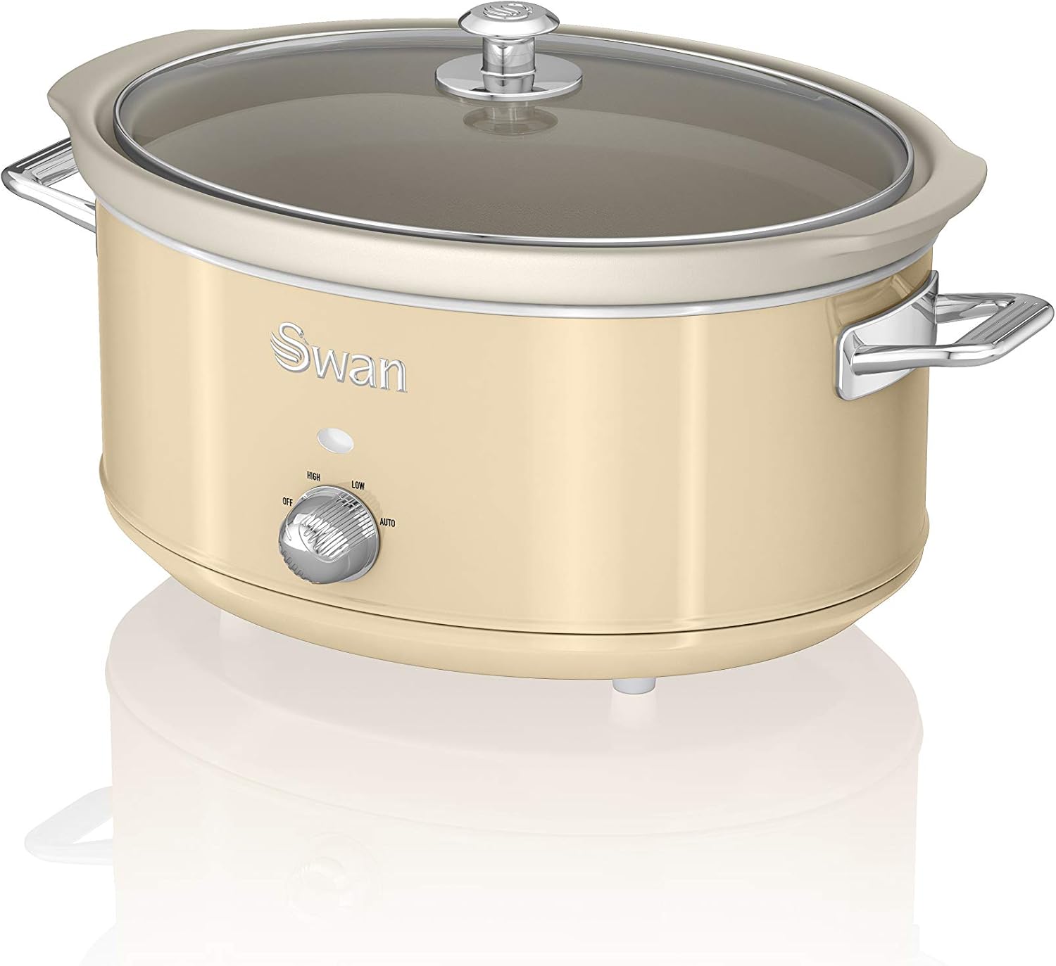 Swan Retro SF17031GN Slow Cooker 6.5L Removable Cooking Container, Ceramic Non-Stick PFOA & PTFE Free, 3 Temperature Levels, Glass Lid, Vintage Design, Green, 320 W