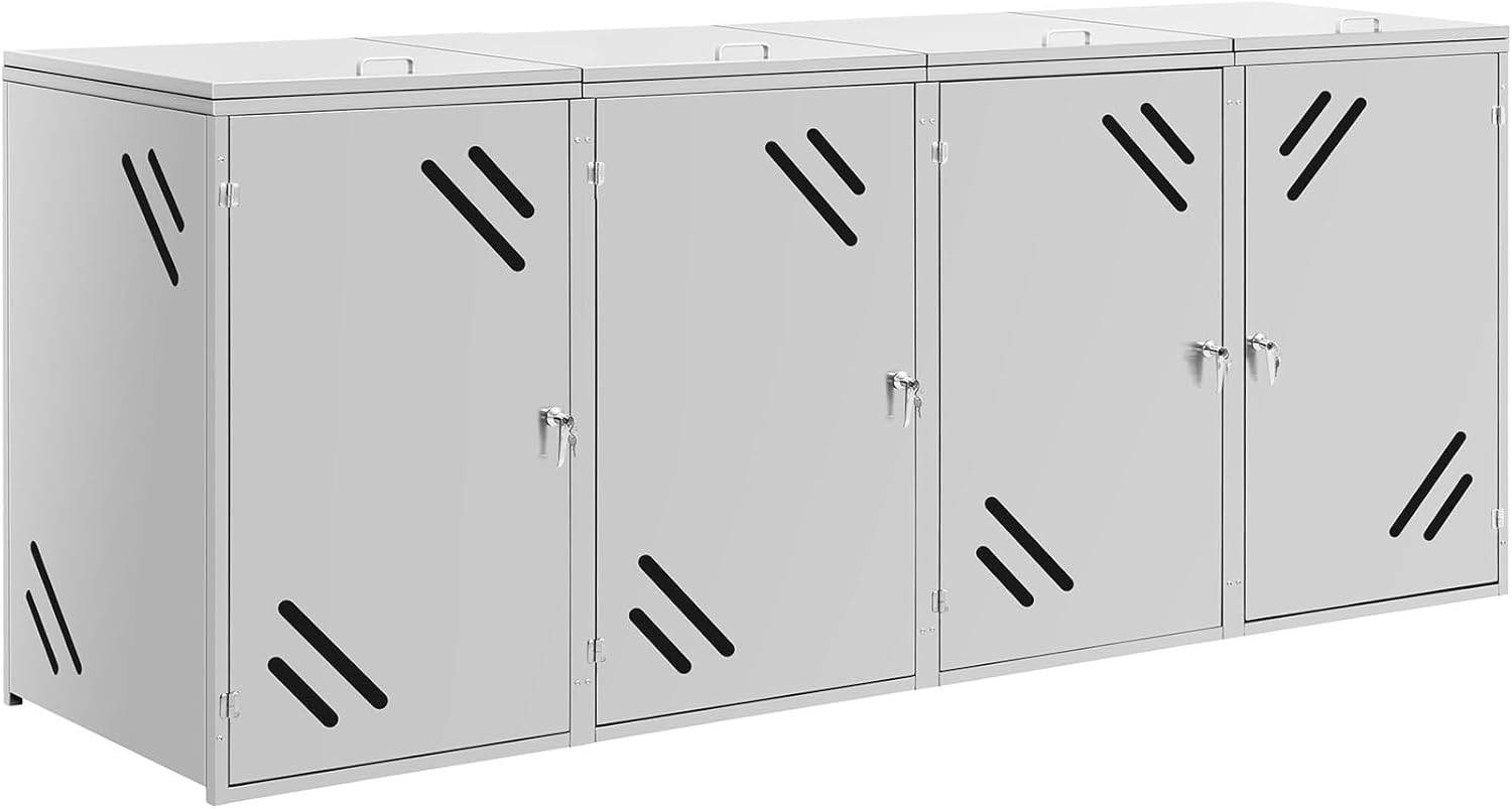 Uniprodo Copribidone per spazzatura 4 x 240 l Fessure di ventilazione copri cassonetto della spazzatura Copribidone dei rifiuti Copri bidoni spazzatura Copribidone per spazzatura acciaio inox