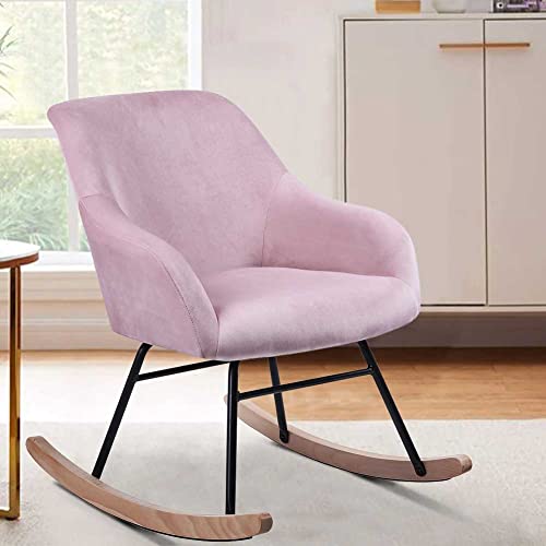 BAKAJI Poltrona Sedia a Dondolo Relax Casa Rivestimento in Tessuto Struttura Legno Imbottita Piedi in Metallo Base Dondonlante Legno Dimensione 60 x 78 x 78 cm Design Moderno Scandinavo (Rosa) : Casa e cucina