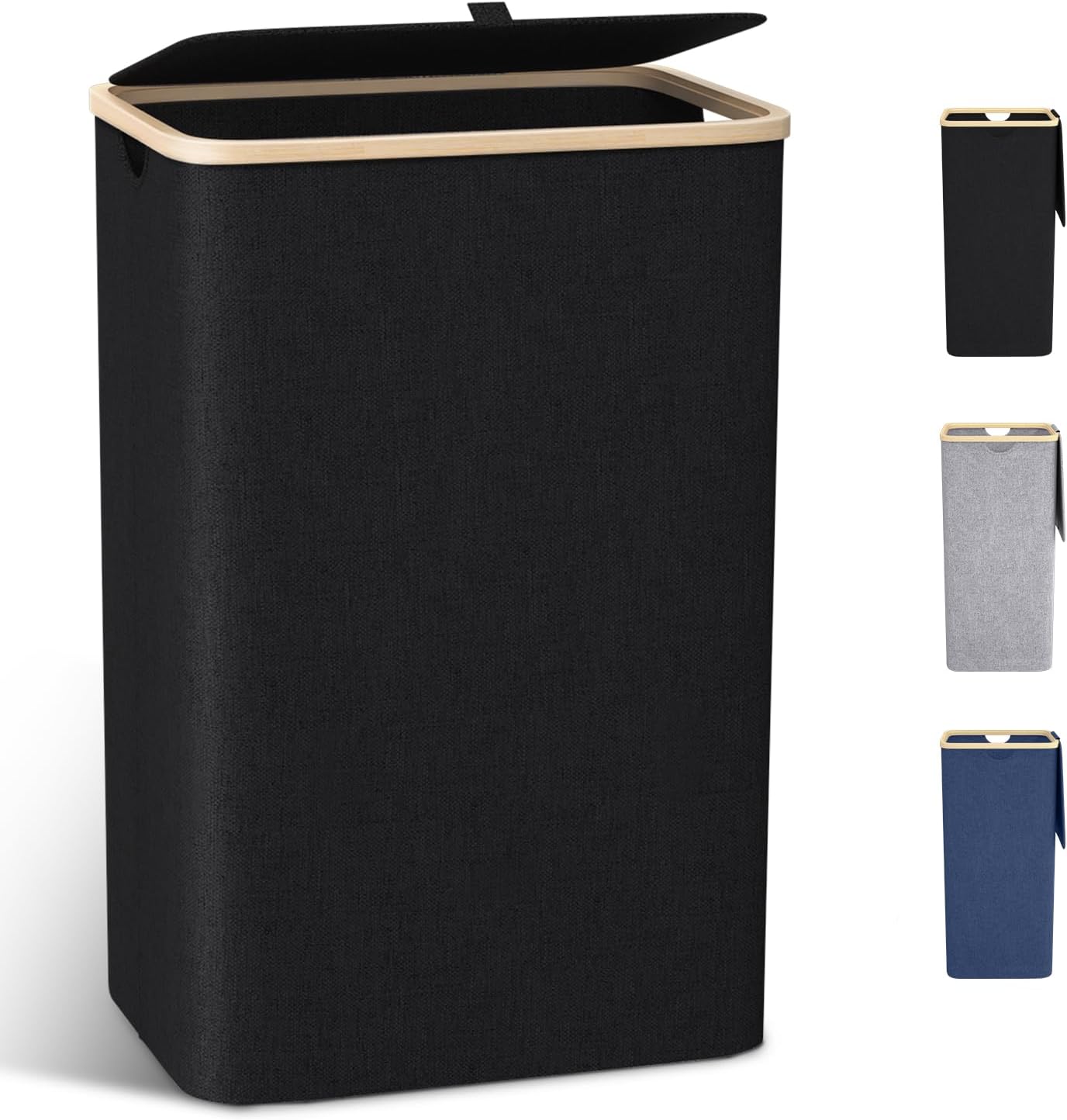 Cesto Portabiancheria Sporca Grande -100L Cesto Biancheria Sporca per Bagno in Bambú con Coperchio, Cesta Panni Sporchi con Manici per Bagno, Lavanderia, Camera da Letto per Salvaspazio-Grigio