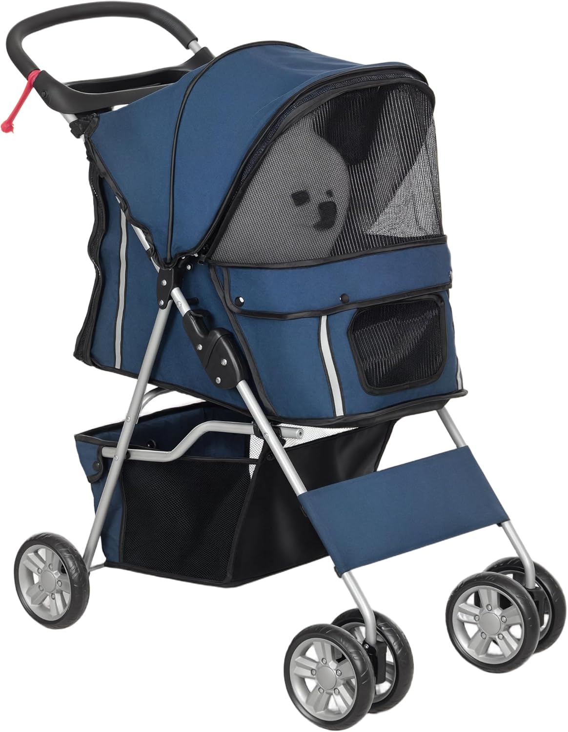 PawHut Passeggino per Cani Fino a 10 kg, Carrello Pieghevole per Animali Domestici Carrello Carrozzina, 75x45x97 cm, Blu Scuro