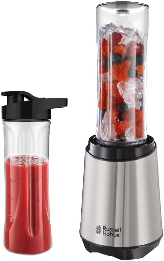 Russell Hobbs Frullatore Elettrico Smoothie - Robot da cucina e Frullatore Portatile -Motore potente da 23.500 giri-min, Acciaio Inox con 2 contenitori di miscelazione da 600 ml, senza BPA, 23470-56