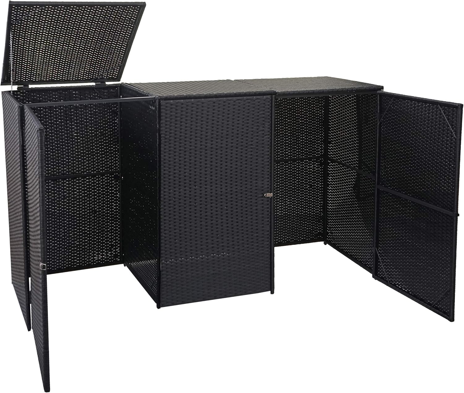 3x copribidoni box spazzatura rifiuti HWC-E25 66x195x110cm acciaio polyrattan marrone