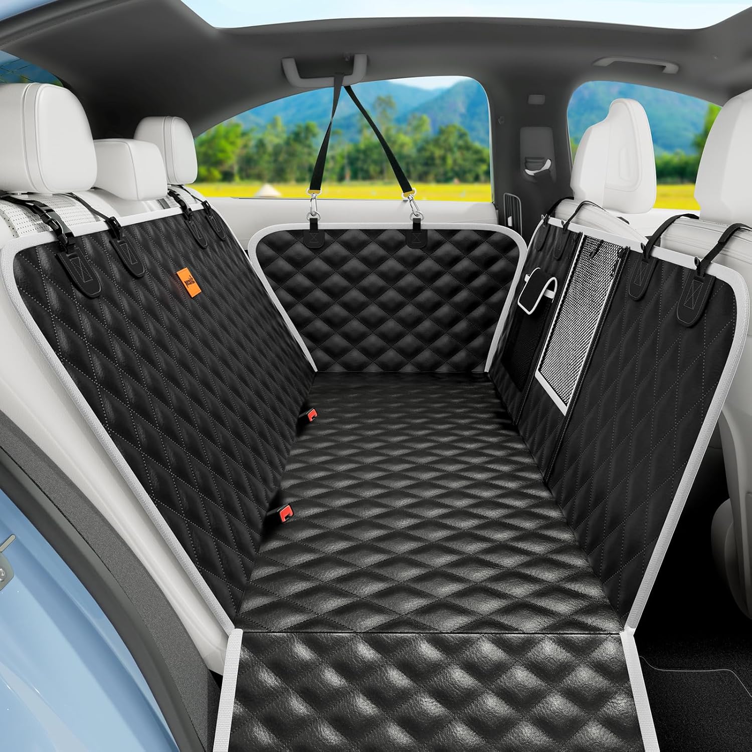 Pecute Coprisedile per Auto per Cani, Copri Bagagliaio Auto, Sedile Auto per Animali Domestici Impermeabile, Spesso Resistente con Rete di Prospettiva e Sacchetto