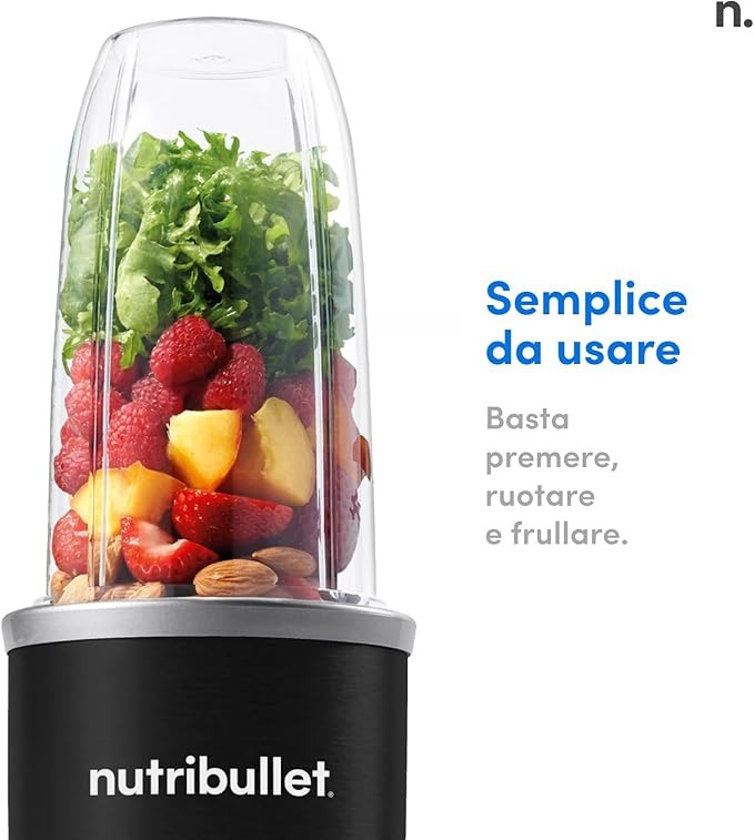 Nutribullet Pro 900, Frullatore Elettrico, Tritatutto, Frullatore Smoothie, Frullatore Tritatutto Multifunzione, Potenza 900 Watt, NB904B