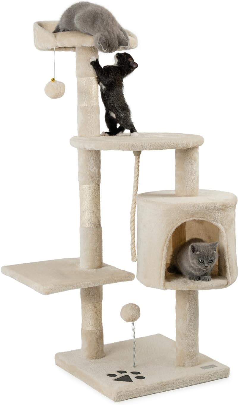 lionto Scratching Post for Cat Tree Scratching Post Cat Toy Toy Cats Height 112 cm, Light Grey