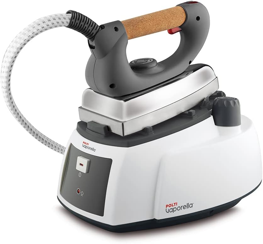 Polti Vaporella 505 Pro, Steam Iron with Boiler and Safety Cap, Max Pressure 3.5 Bar, Power 1750 W, 0.9 L Tank, Breathable Cork Handle, White and Grey