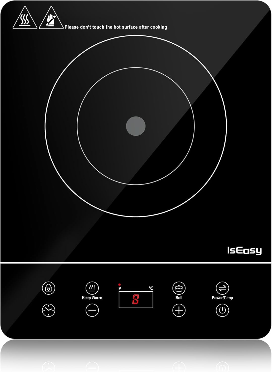 IsEasy Portable Induction Plate, Induction Hob 2100 W, 9 Power Levels, 60 °C - 240 °C Temperature, 8 Hours Timer, Child Safety, External Temperature Sensor
