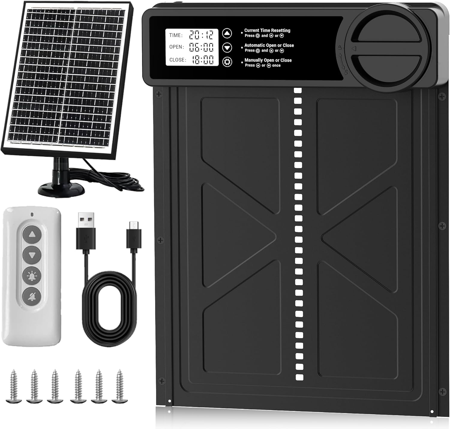 Porta Automatica Pollaio Solare con Funzione Manuale e Timer, Porta Pollaio Automatica Solare Anti-schiacciamento | Lega di Alluminio | Telecomando | Grande Pannello Solare | Batteria ad Alta Capacità