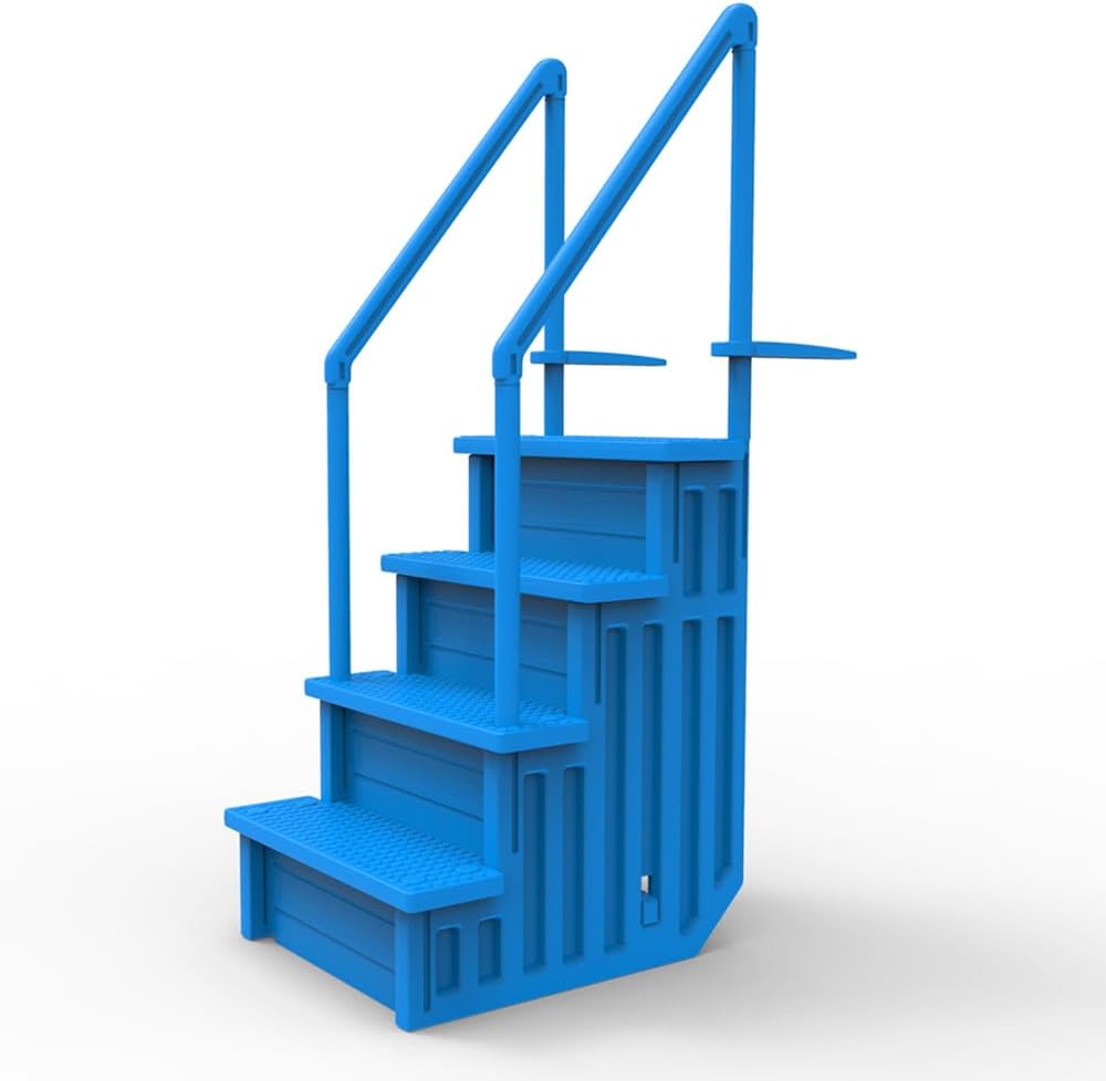 Gradini antiscivolo per piscine | Grigi | Per piscine fuori terra | Possono essere montati su ponti da 48′′ a 54′′ di altezza | Scale di sicurezza con portata fino a 300 libbre