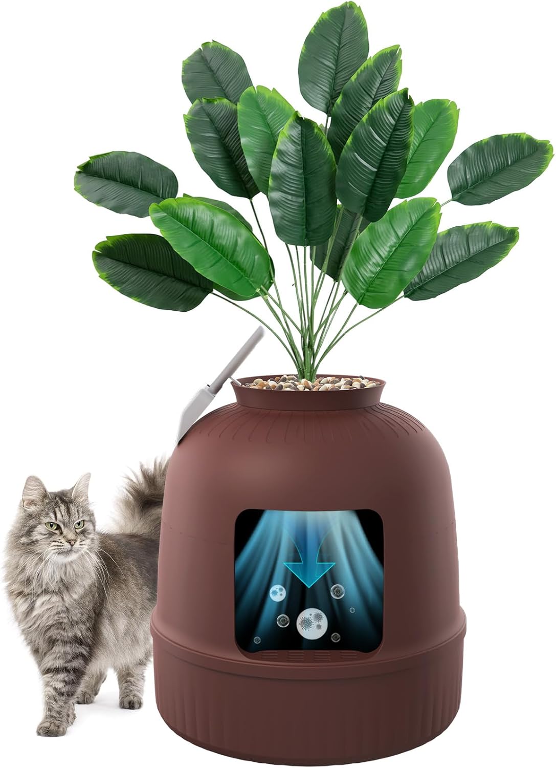 Lifewit Cat Litter Tray with Fake Plant and Scoop, Hidden Close Litter Tray with Odor Control and Charcoal Filter for Living Room, Bedroom, Corner, White