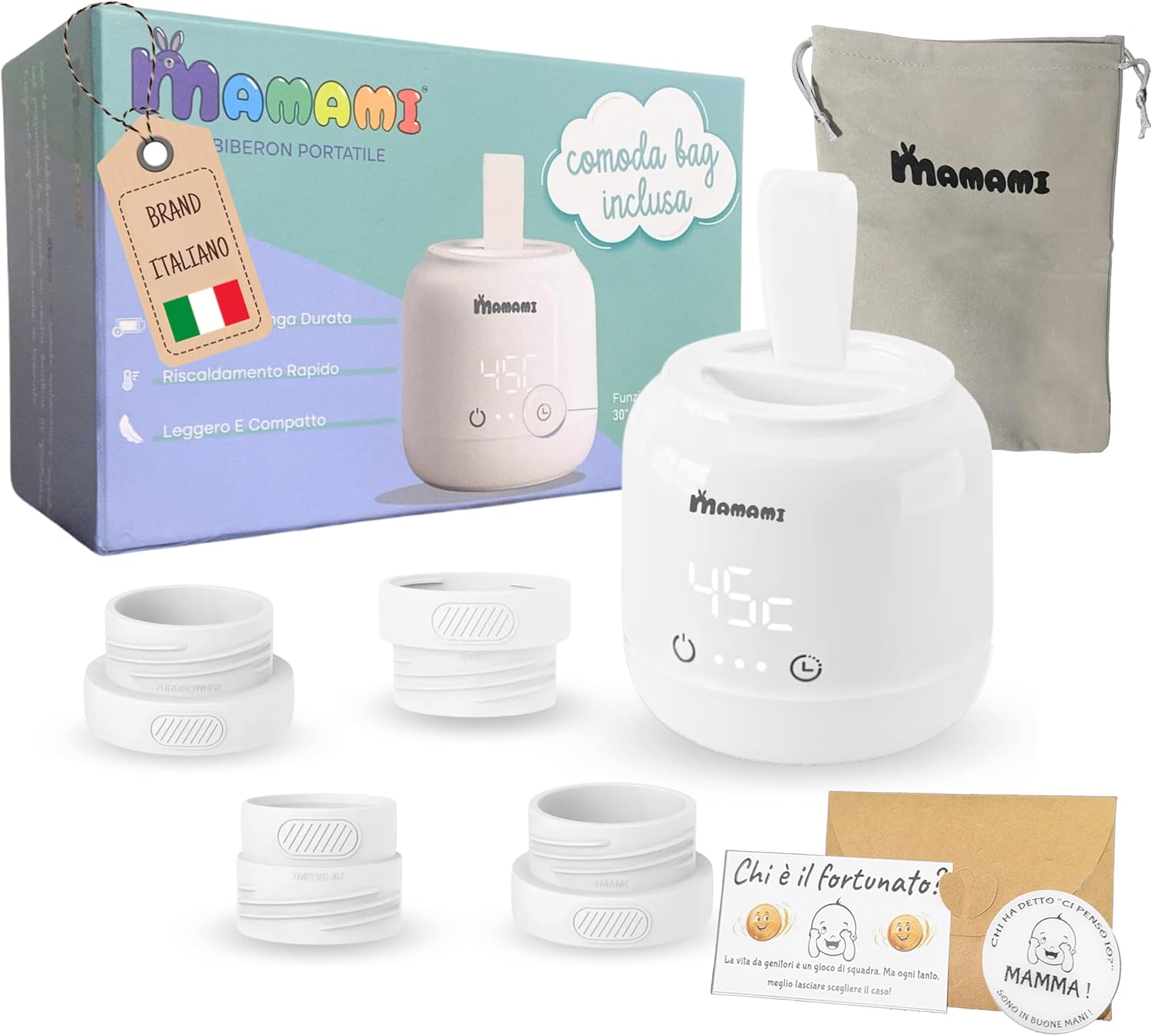 MAMAMI? Scaldabiberon Portatile senza fili, Nuova Funzione Timer Integrata, Compatibile con i migliori brand, Scaldabiberon Portatile, Scalda il latte in 2 minuti, Con Moneta Decisionale