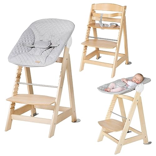 roba Seggiolone Evolutivo Born Up 2 in 1, Sdraietta Reclinabile roba Style Grigia, Fodera Impermeabile, Altezza Regolabile, Robusto e Resistente, Ergonomico, dalla Nascita, Legno Naturale : Prima infanzia