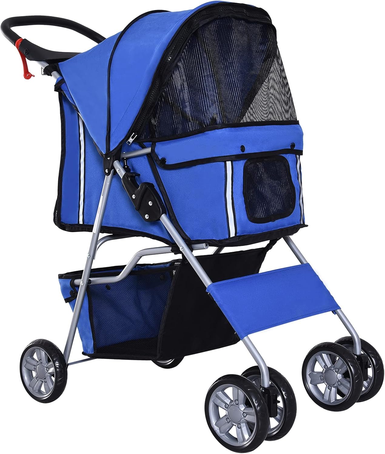 PawHut Passeggino per Cani Fino a 10 kg, Carrello Pieghevole per Animali Domestici Carrello Carrozzina, 75x45x97 cm, Blu Scuro