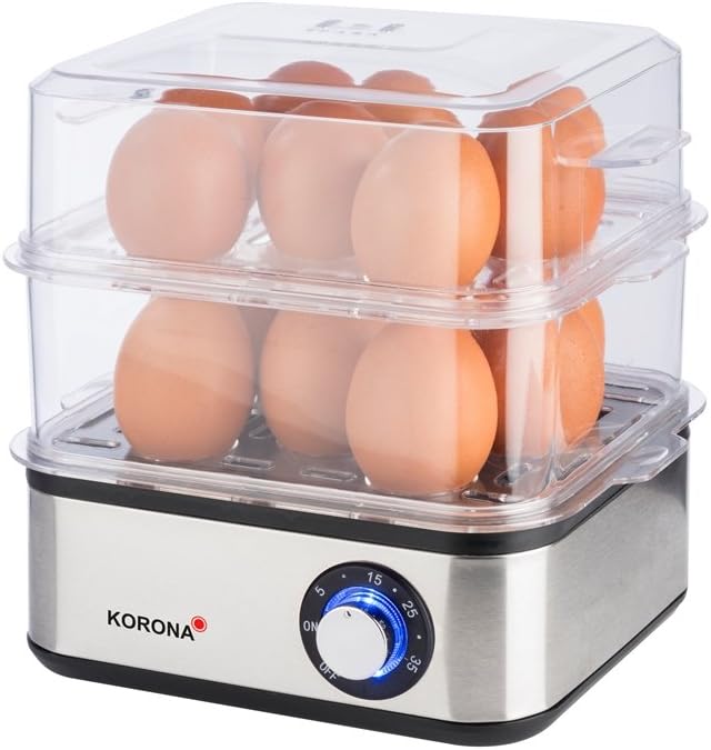 Korona 25303 I Mini Steamer and Egg Cooker I Small Vegetable Steamer I for Up to 16 Eggs I Stainless Steel / Black