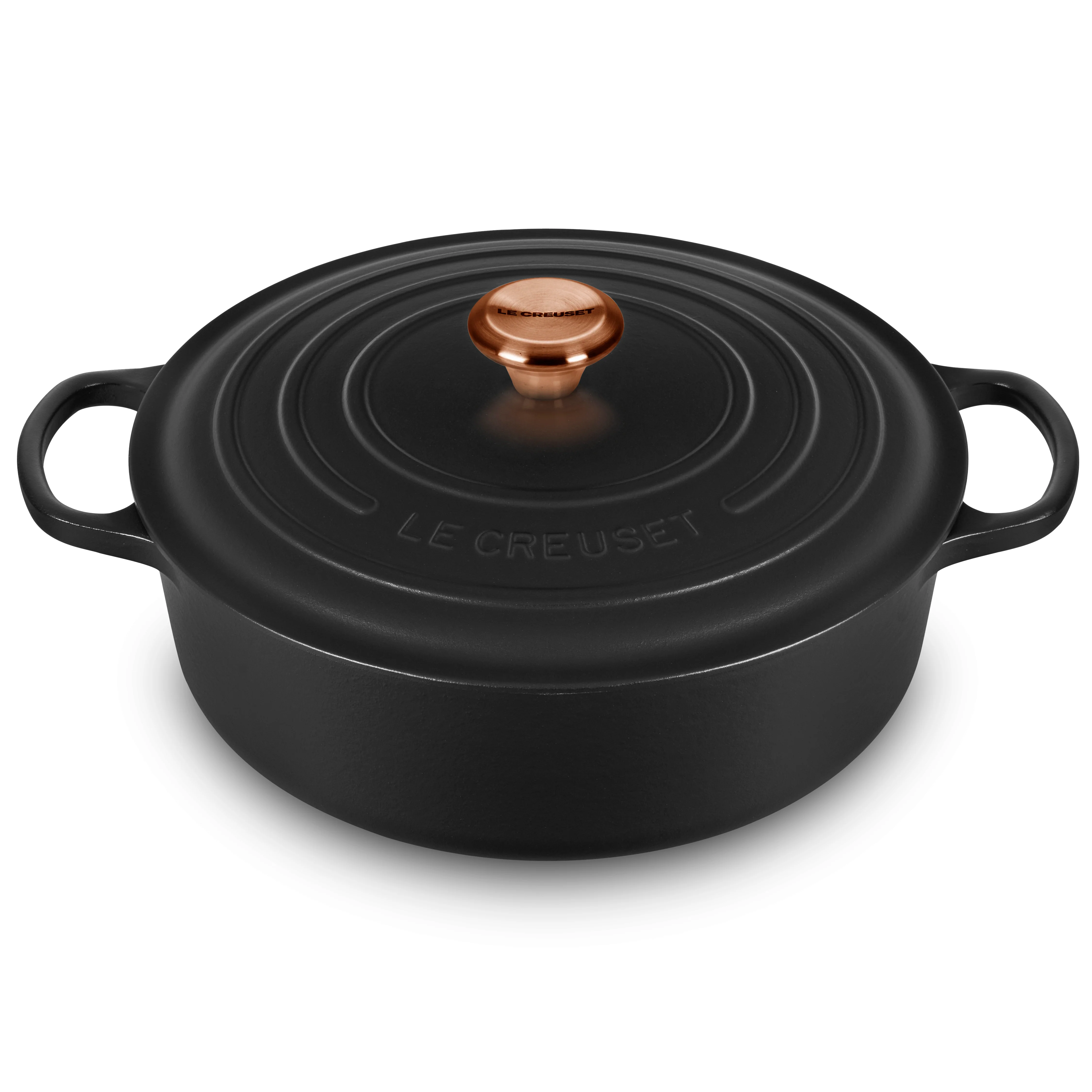 Le Creuset Signature – Forno Olandese Rotondo e Largo in Ghisa Smaltata da 6,75 qt, colore Licorice, con Pomello in Rame