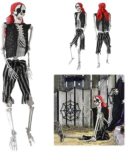Decorazioni di Halloween Scheletro Gigante Scheletro Gigante Scheletro Imitazione a grandezza naturale, Ossa umane realistiche per tutto il corpo con articolazioni posabili, 165 cm, stile pirata,