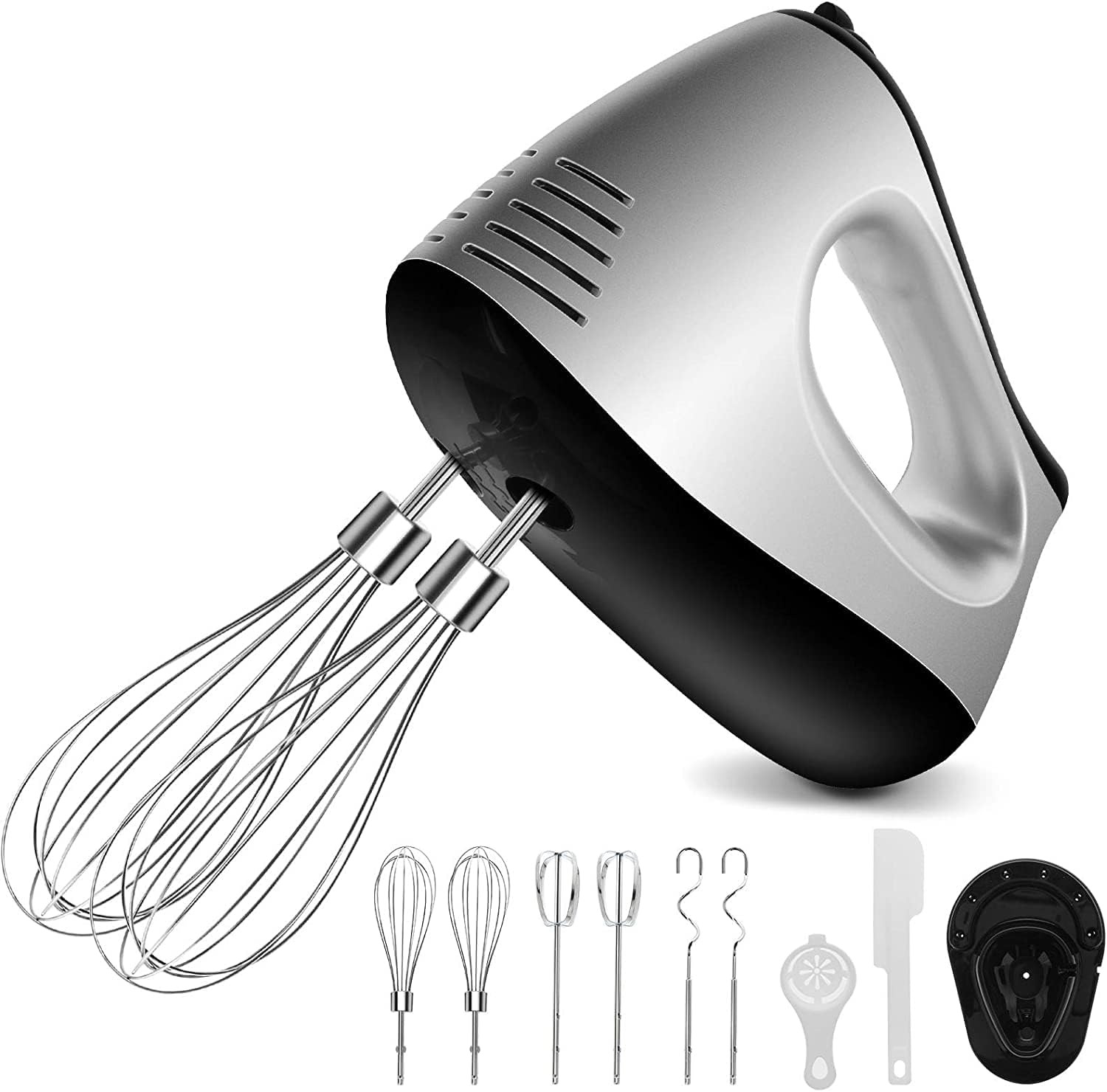 NWOUIIAY Sbattitore Elettrico 500W frullatore 5 velocità frusta e Turbo Boost Frullino con 9 Accessori Gancio per Impasto in Acciaio Inox per Cuocere Torte da Cucina, pasta, Batters