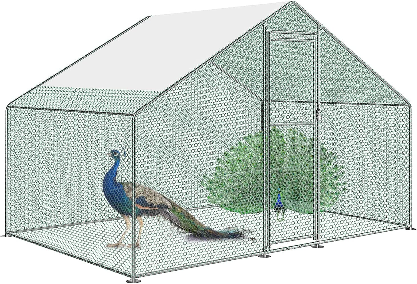 NAIZY Pollaio per Galline Gabbia per Polli Esterni con PE Tetto e Serratura per Gabbia per Polli Gabbia per Uccelli Piccoli Animali Gabbia per Animali Domestici in Acciaio Zincato (3x2x2m)