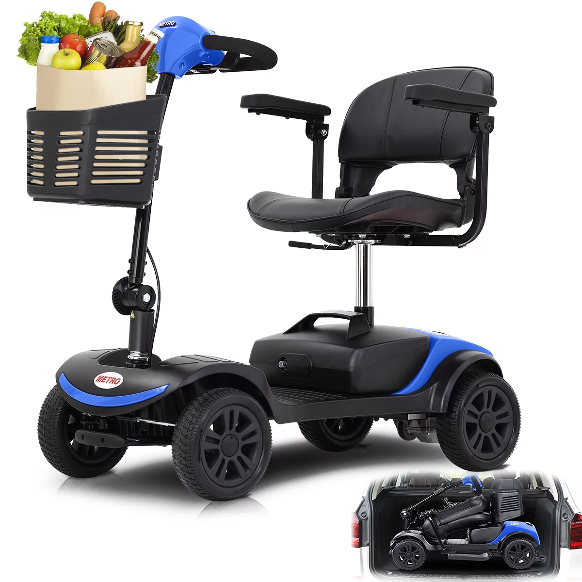 Scooter elettrico per anziani, sedia a rotelle elettrica pieghevole con cestino, pieghevole e compatto per viaggiare con la famiglia (blu) - MadeInUSA