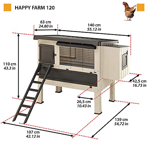 Ferplast Pollaio esterno HAPPY FARM 120 Casetta per galline ovaiole, Resina termoplastica e legno, per circa 6 galline, Nido, Tendina protettiva e Accessori inclusi, 140 x 139 x h 110 cm, Beige : Amazon.it: Commercio, Industria e Scienza