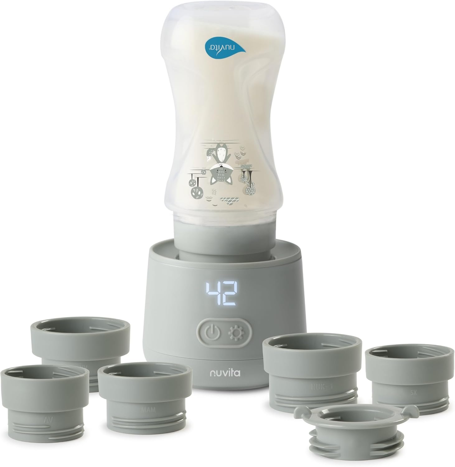 Nuvita Scaldabiberon Portatile Universale Nuvita 1162 Warm’n’Go con USB - Riscaldamento Rapido, 4 Impostazioni di Temperatura, Facile da trasportare con Chiusura Ermetica, Scalda fino a 8 Biberon