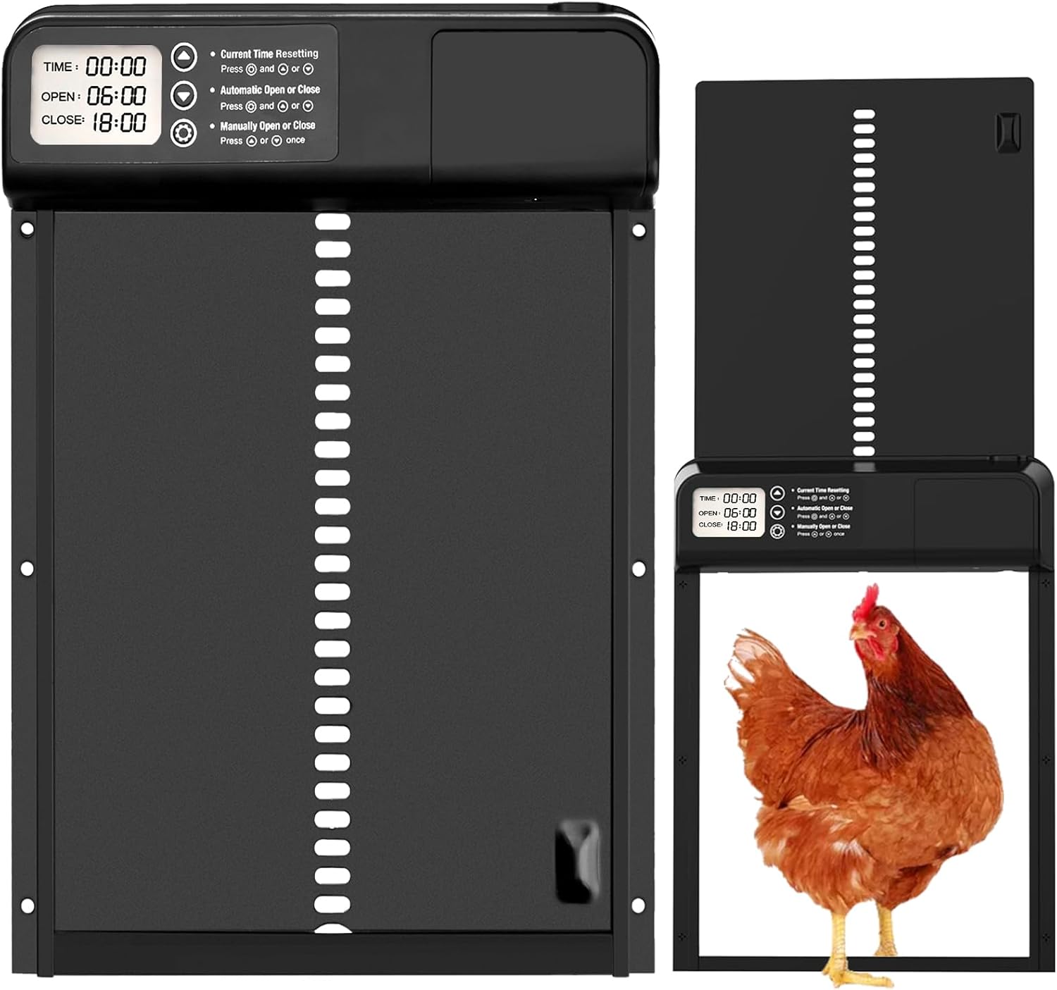 Porta Automatica per Pollaio con Display, Porta Pollaio Automatica in Lega di Alluminio, Timer di Ritardata Serale e Mattutina, Anti-Pizzicamento, Porta per Pollaio Automatica Alimentata a Batteria