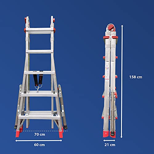 SUPER TELES   Scala telescopica professionale in alluminio (5   5 gradini) con bracciolo e stabilizzatori : Amazon.it: Fai da te