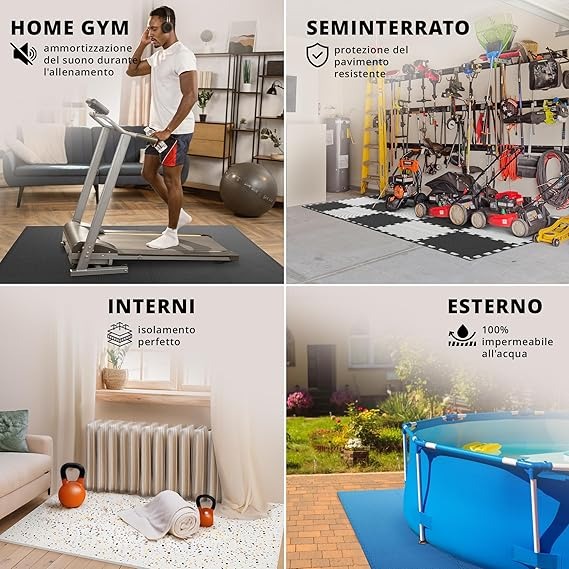 Tappeto Palestra Tappetino Fitness da Ginnastica a Puzzle - Pavimento Protettivo Incastro Tatami Gomma Allenamento Protezione Sport| Materassino Gommato Mattonella Pavimentazione per Home Gym Manubri