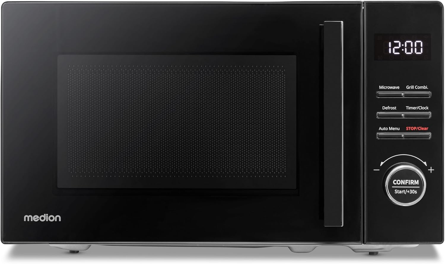 Microonde MEDION con grill (20 litri, potenza microonde 800 watt e grill 1000 watt, 9 programmi automatici, 5 livelli di potenza, timer 95 minuti, piatto rotante, funzione scongelamento, MD12021) nero