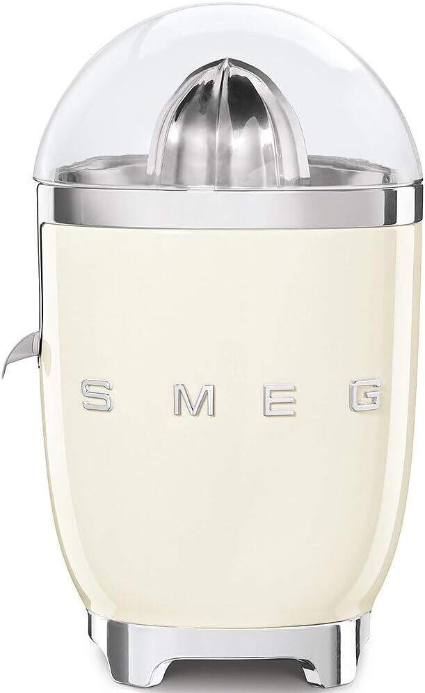 Smeg, Spremiagrumi Elettrico CJF11PBEU, Spremitura a Pressione Manuale, Beccuccio Antigoccia e Cono Universale, Base Antiscivolo, Avvolgicavo Integrato, 70W, Azzurro