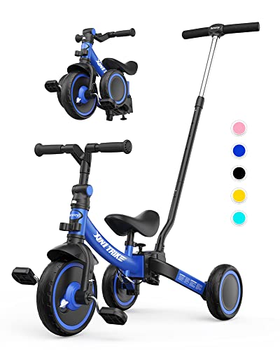 besrey Triciclo per Bambini 7 in 1 con Maniglia di Spinta per il Genitore a 5 Altezza per 1 5 Anni, Triciclo per Bambini Pieghevole, Bici per Bambini con Frizione a Ruota, Ruote Più Grandi, blu : Giochi e giocattoli