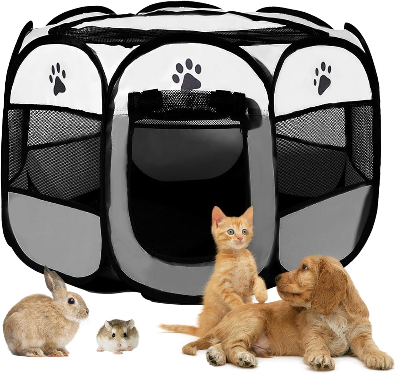 BRIMOREA box per cuccioli, 74 x 74 x 43 cm, pieghevole, per casa, recinto per gatti, conigli, interni ed esterni (grigio)