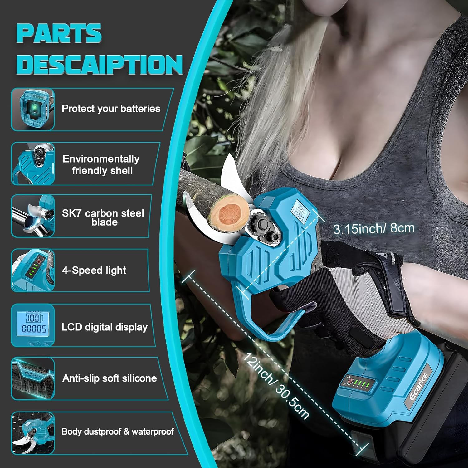 Ecarke Professional Battery Operated Electric Lopper, Compatible with Makita 18V Battery, Cutting Diameter 38-50mm, Portable Garden Tool for Efficient Pruning, No Battery and