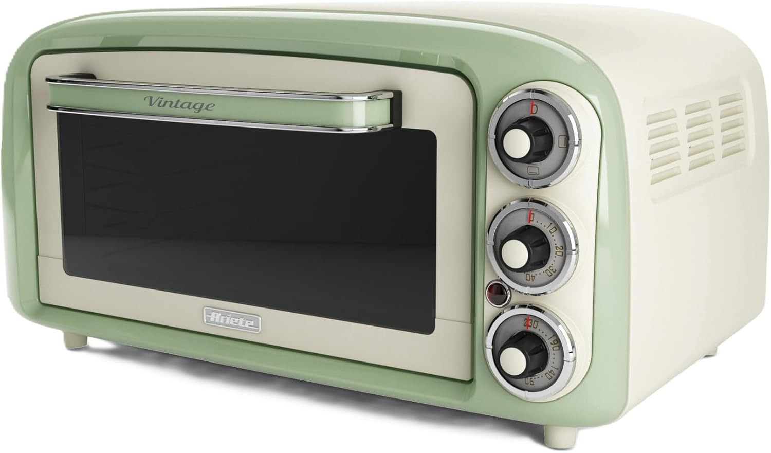 Ariete 979 Forno Elettrico di Design 18 Litri - Ideale per pizza da 30 cm - Doppio vetro - 1380 Watt - Acciaio Inox - Linea Vintage - Verde